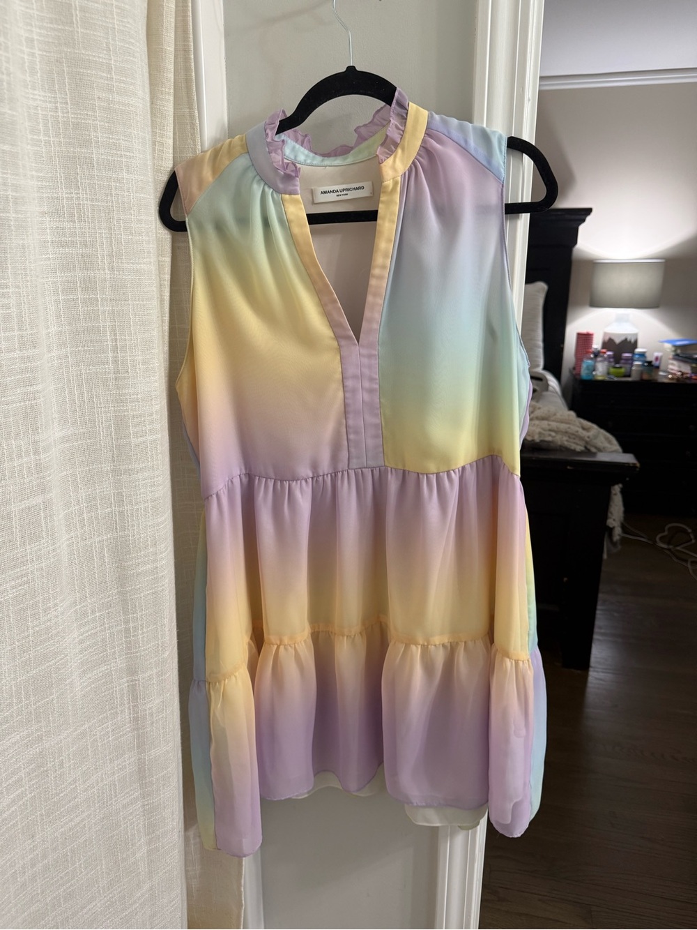 Amanda Uprichard Pastel Ombre Ruffle-Neck Blouse